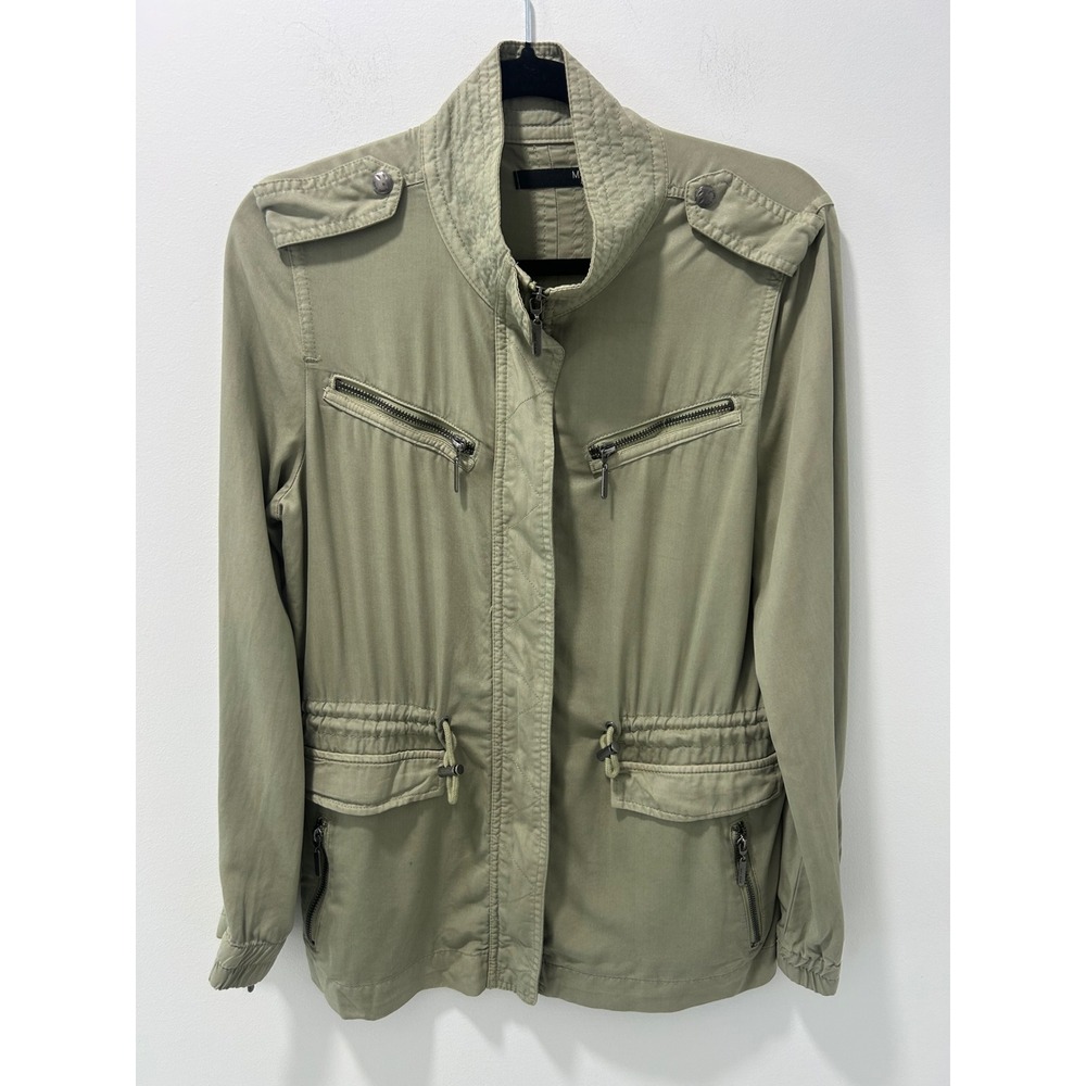 Max Jeans Women Olive Green Tencel Utility Military Jacket Sz S Full Zip Pocket